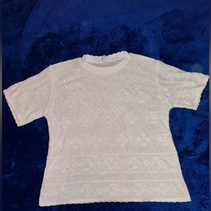 Taxi | vintage white knit short sleeve crew neck top shirt | size L